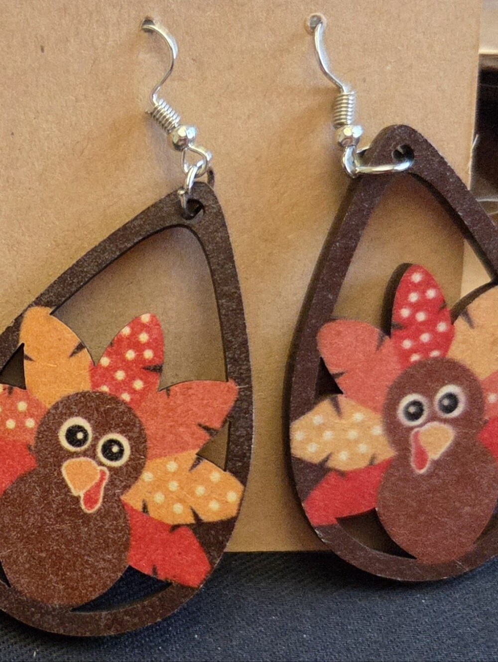 ŌBrown Turkey Teardrop Earrings - Cute Fall Accessory